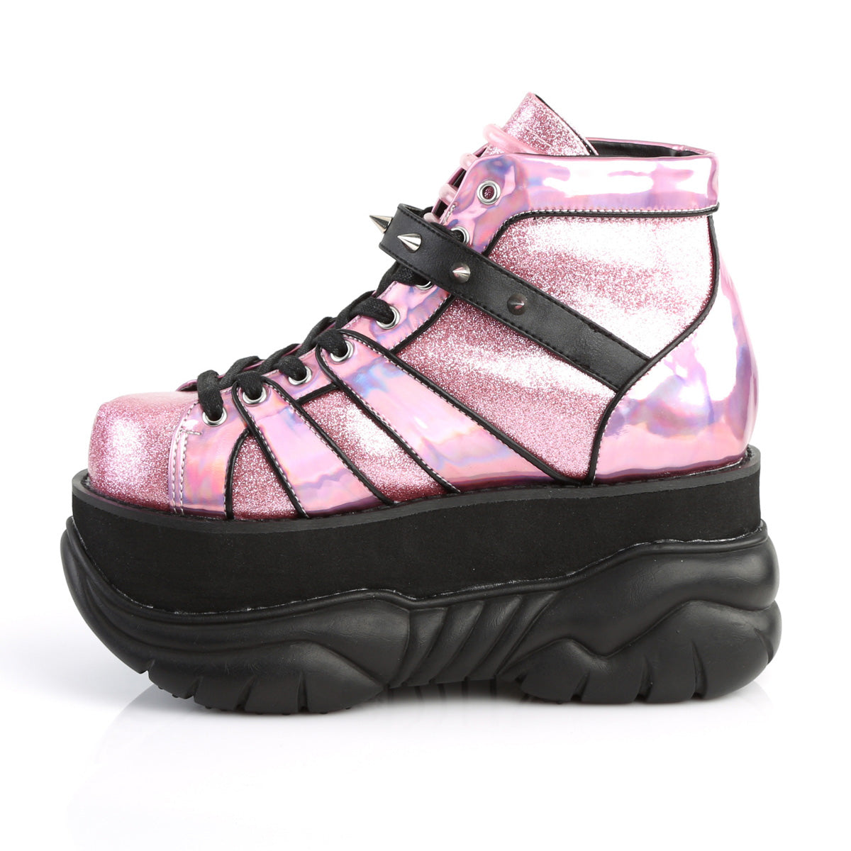 DemoniaCult Mens Boots NEPTUNE-100 Pink Glitter-Silver/Vegan Leather