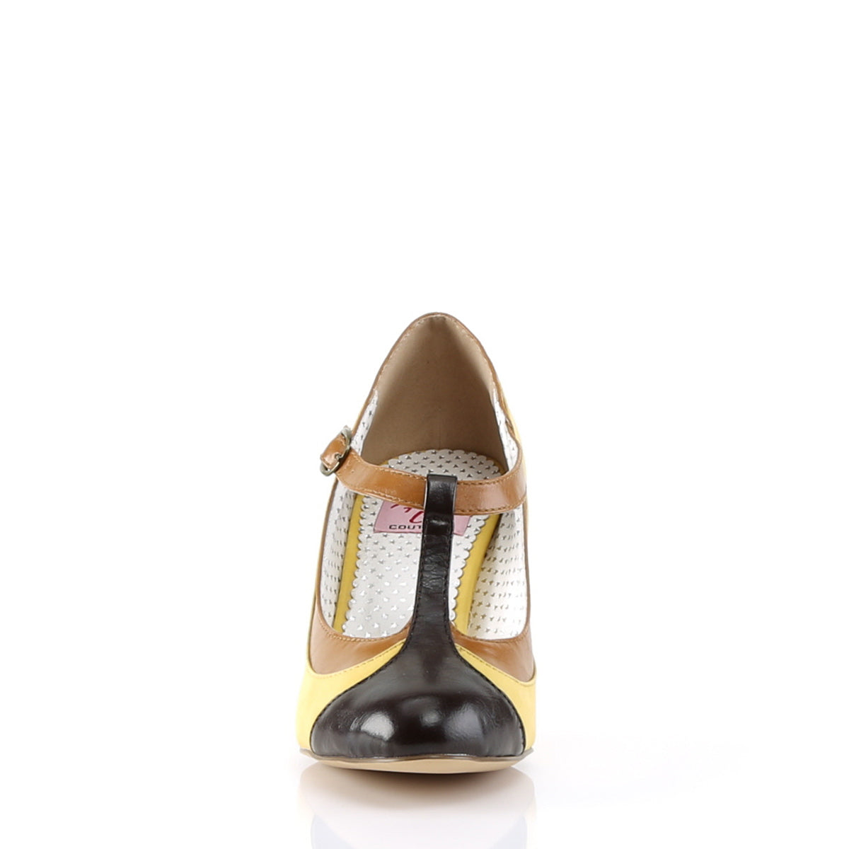 Pin Up Couture Womens Pumps PEACH-03 Yellow Multi Faux Leather