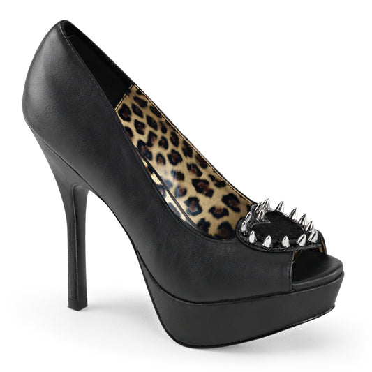DemoniaCult Womens Pumps PIXIE-17 Blk Vegan Leather -Pony Faux Fur