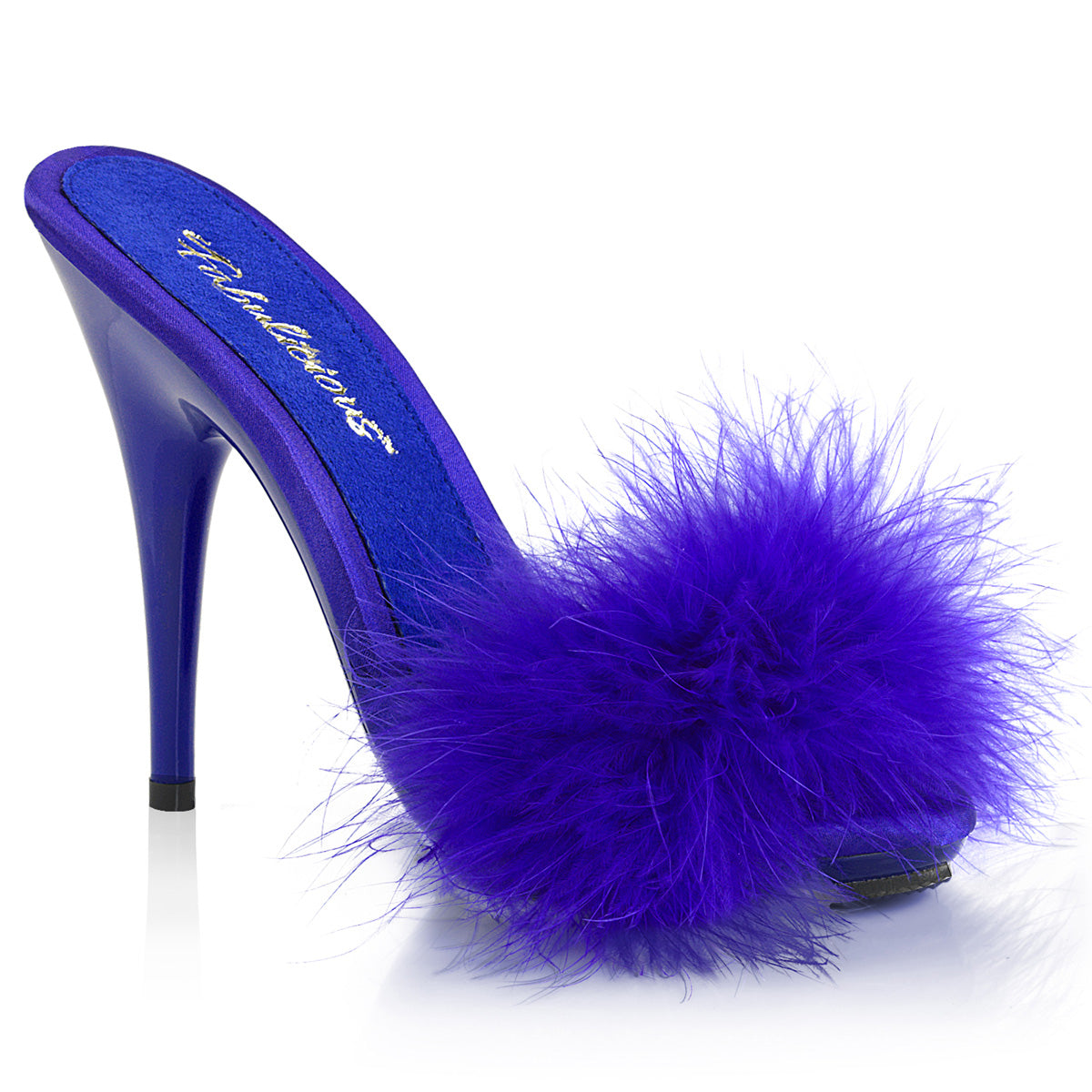 Fabulicious Womens Sandals POISE-501F Blue Satin-Marabou Fur/Blue