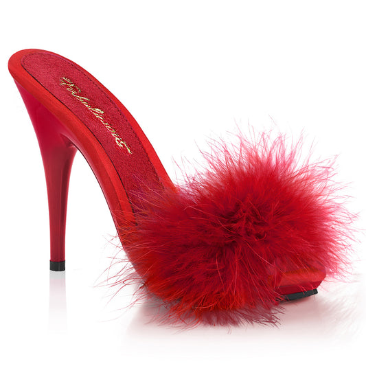 Fabulicious Womens Sandals POISE-501F Red Satin-Marabou Fur/Red