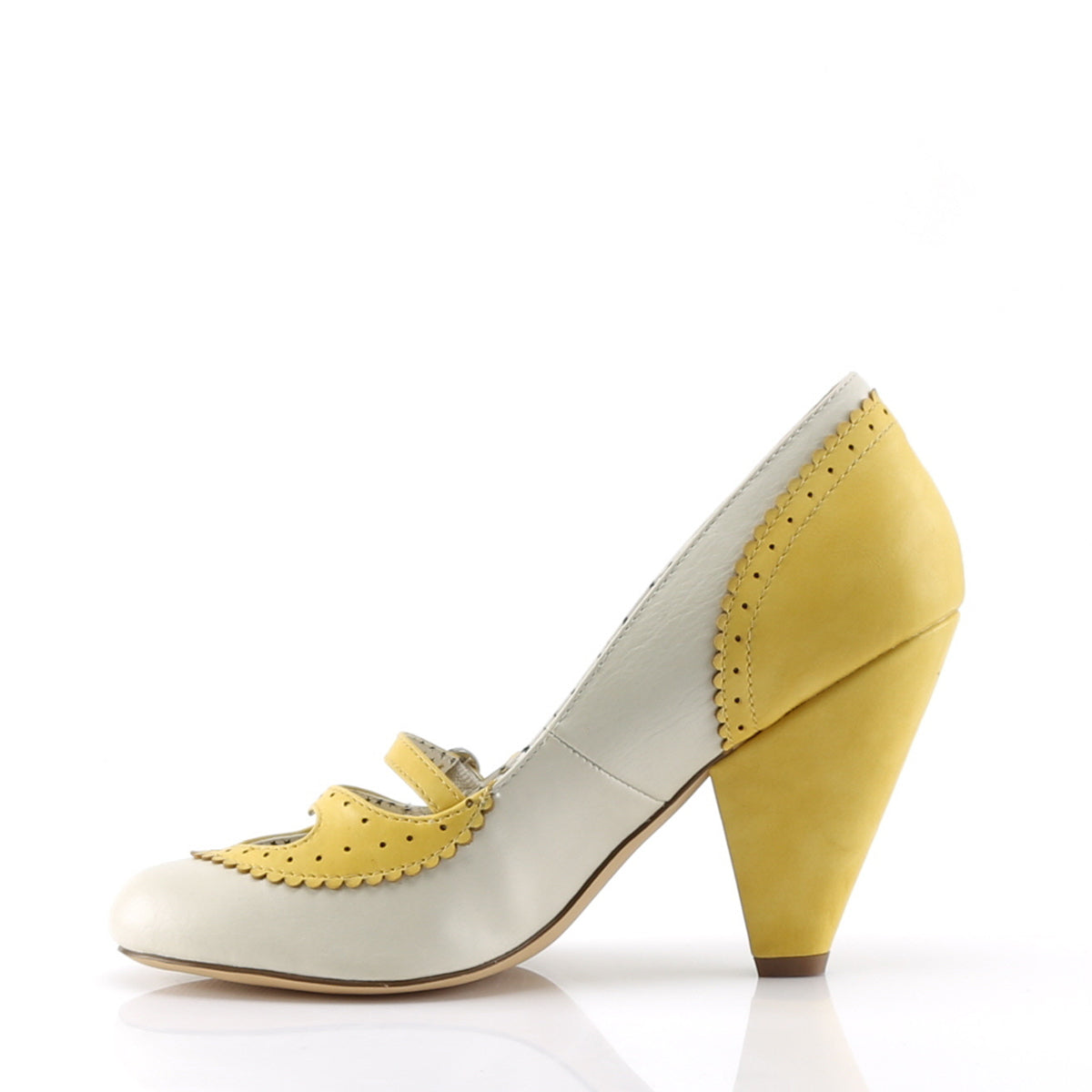 Pin Up Couture Womens Pumps POPPY-18 Yellow-Cream Faux Leather