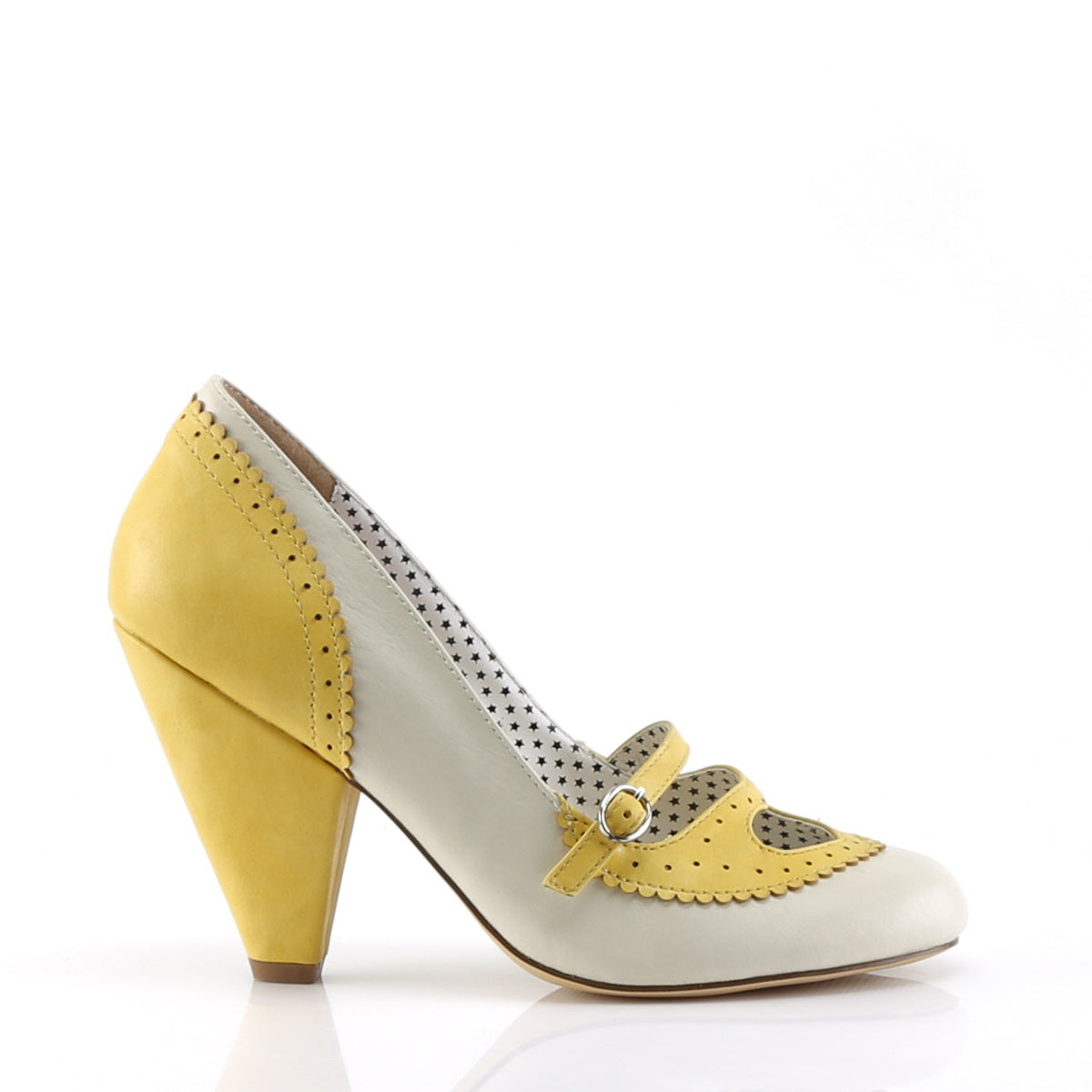 Pin Up Couture Womens Pumps POPPY-18 Yellow-Cream Faux Leather
