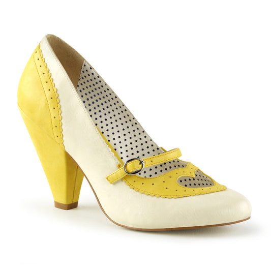 Pin Up Couture Womens Pumps POPPY-18 Yellow-Cream Faux Leather