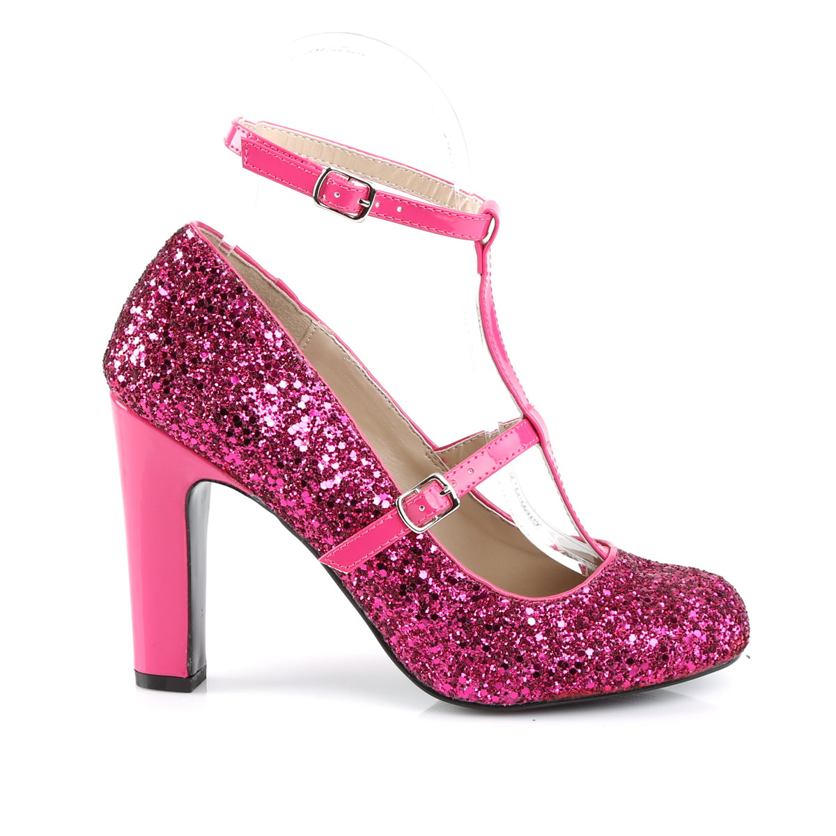 Pleaser Pink Label Womens Pumps QUEEN-01 H. Pink Glitter-Pat