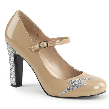 Pleaser Pink Label Womens Pumps QUEEN-02 Cream Pat-Slv Glitter