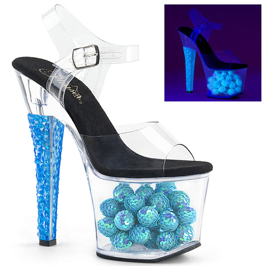 Pleaser Womens Sandals RADIANT-708NSB Clr/Neon Ice Blue