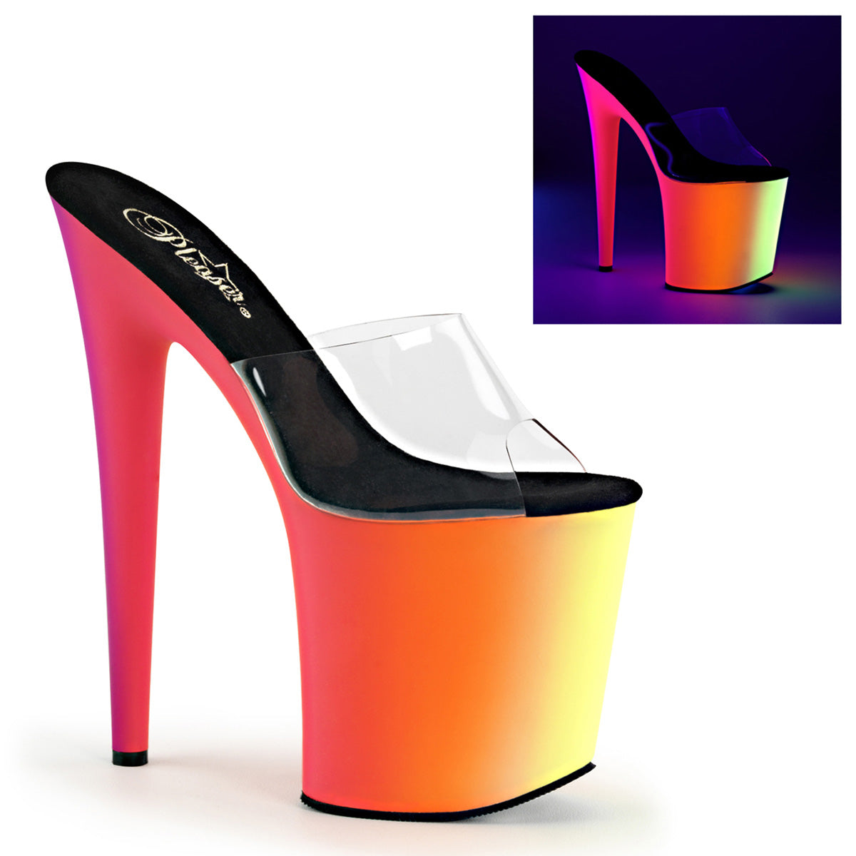 Pleaser Womens Sandals RAINBOW-801UV Clr/Neon Multi