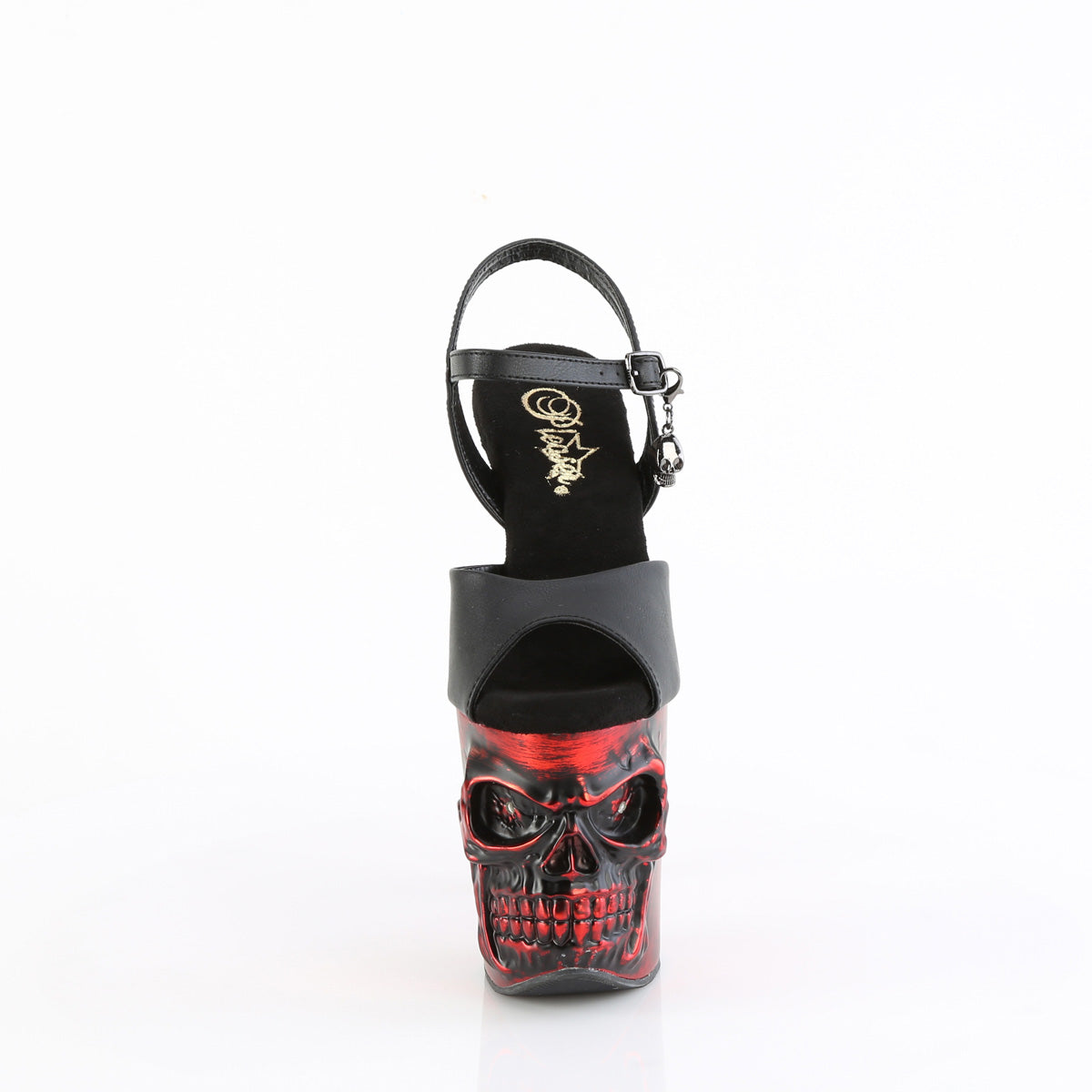 Pleaser  Sandals RAPTURE-809-LT Blk Faux Leather/Satin Red Chrome