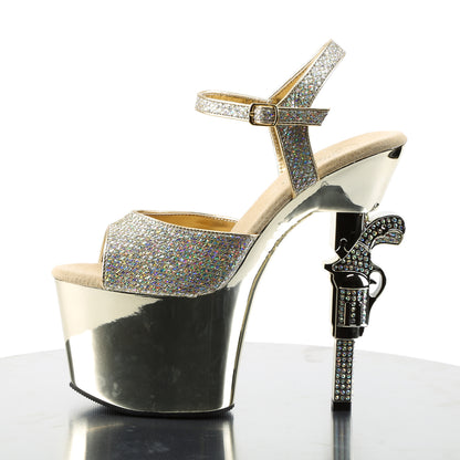 Pleaser Womens Sandals REVOLVER-709G Gold Multi Gltr/Gold Chrome