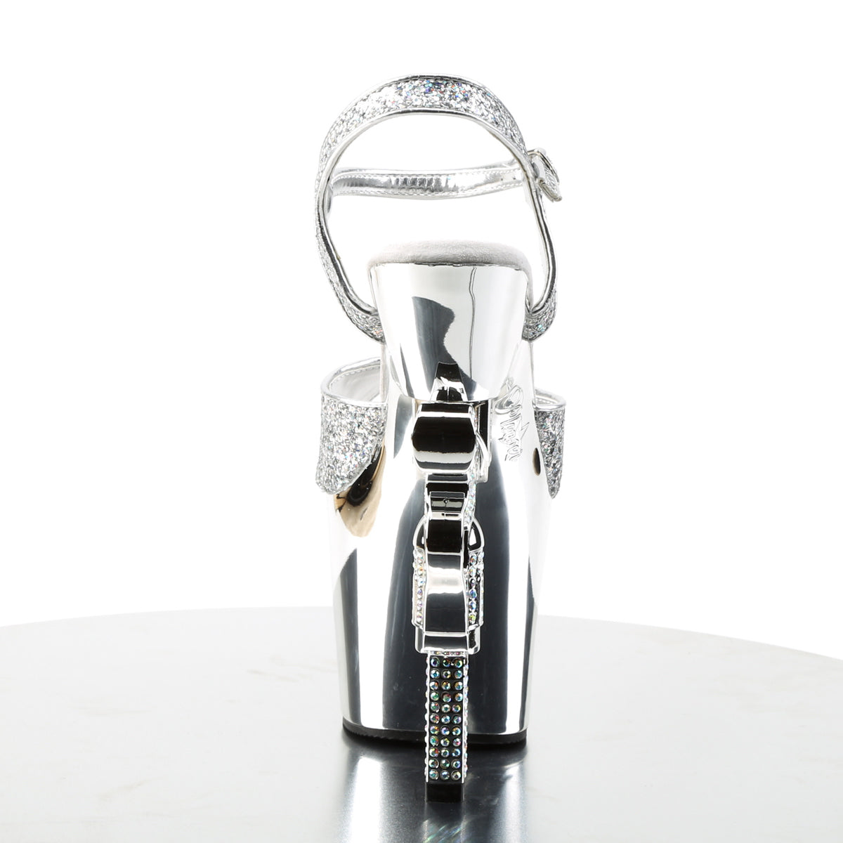 Pleaser Womens Sandals REVOLVER-709G Slv Multi Gltr/Slv Chrome