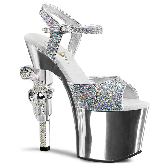 Pleaser Womens Sandals REVOLVER-709G Slv Multi Gltr/Slv Chrome