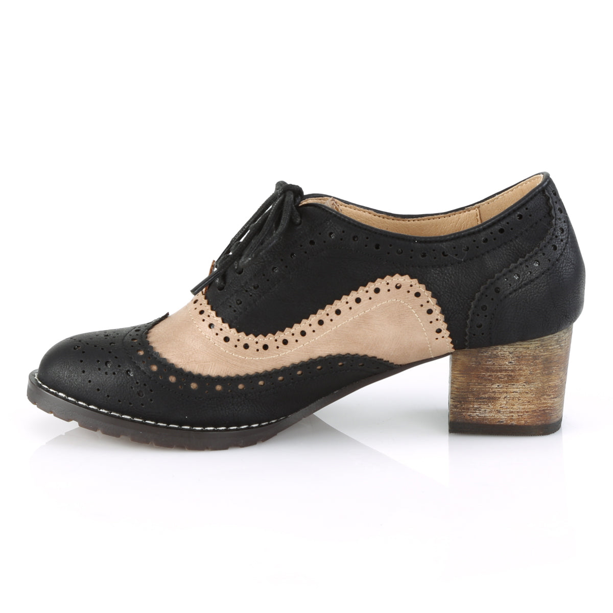 Pin Up Couture Womens Pumps RUSSELL-34 Black-Tan Faux Leather
