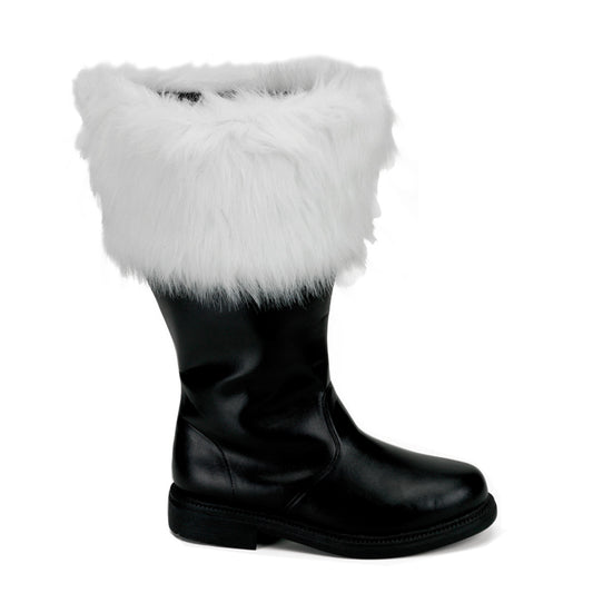 Funtasma Mens Boots SANTA-106WC Blk Pu-Wht Faux Fur