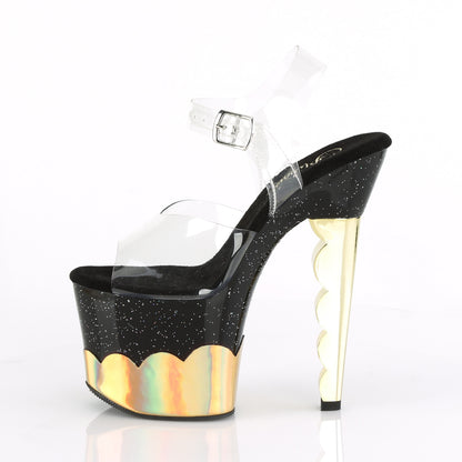 Pleaser Womens Sandals SCALLOP-708-2HGM Clr/Blk-Gold Hologram