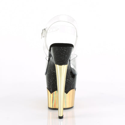 Pleaser Womens Sandals SCALLOP-708-2HGM Clr/Blk-Gold Hologram