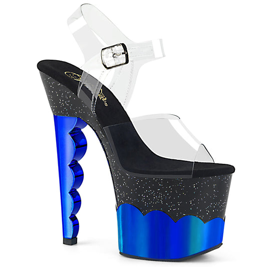 Pleaser Womens Sandals SCALLOP-708-2HGM Clr/Blk-Blue Hologram