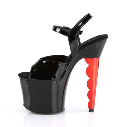 Pleaser Womens Sandals SCALLOP-709CH Blk Pat/Blk-Red Chrome