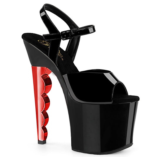 Pleaser Womens Sandals SCALLOP-709CH Blk Pat/Blk-Red Chrome