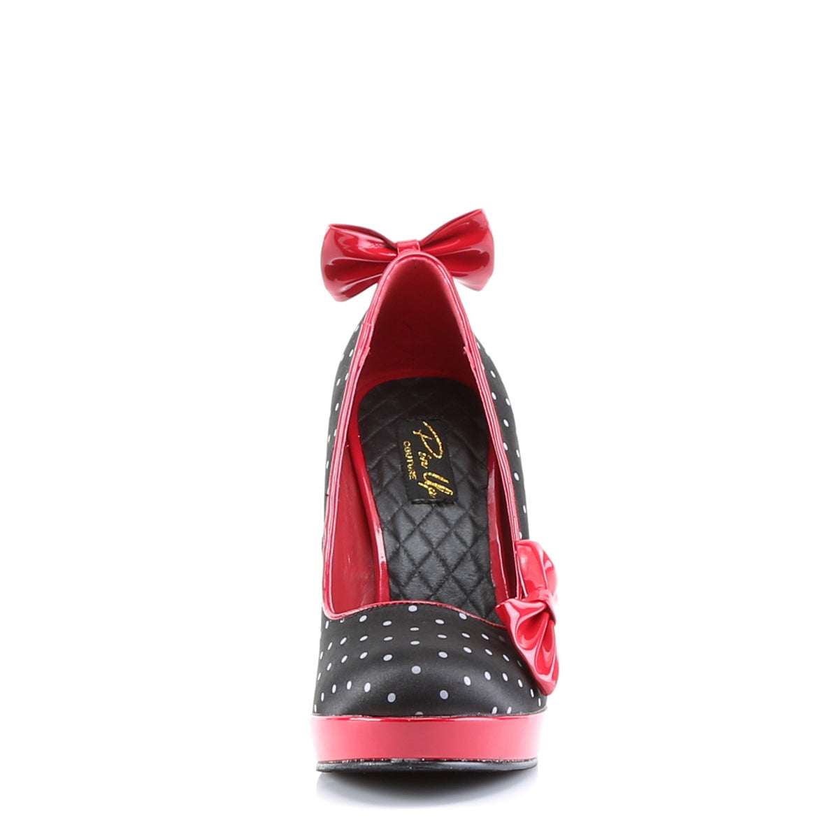 Pin Up Couture Womens Pumps SECRET-12 Blk Satin-Red Pat (Polka Dots Print)
