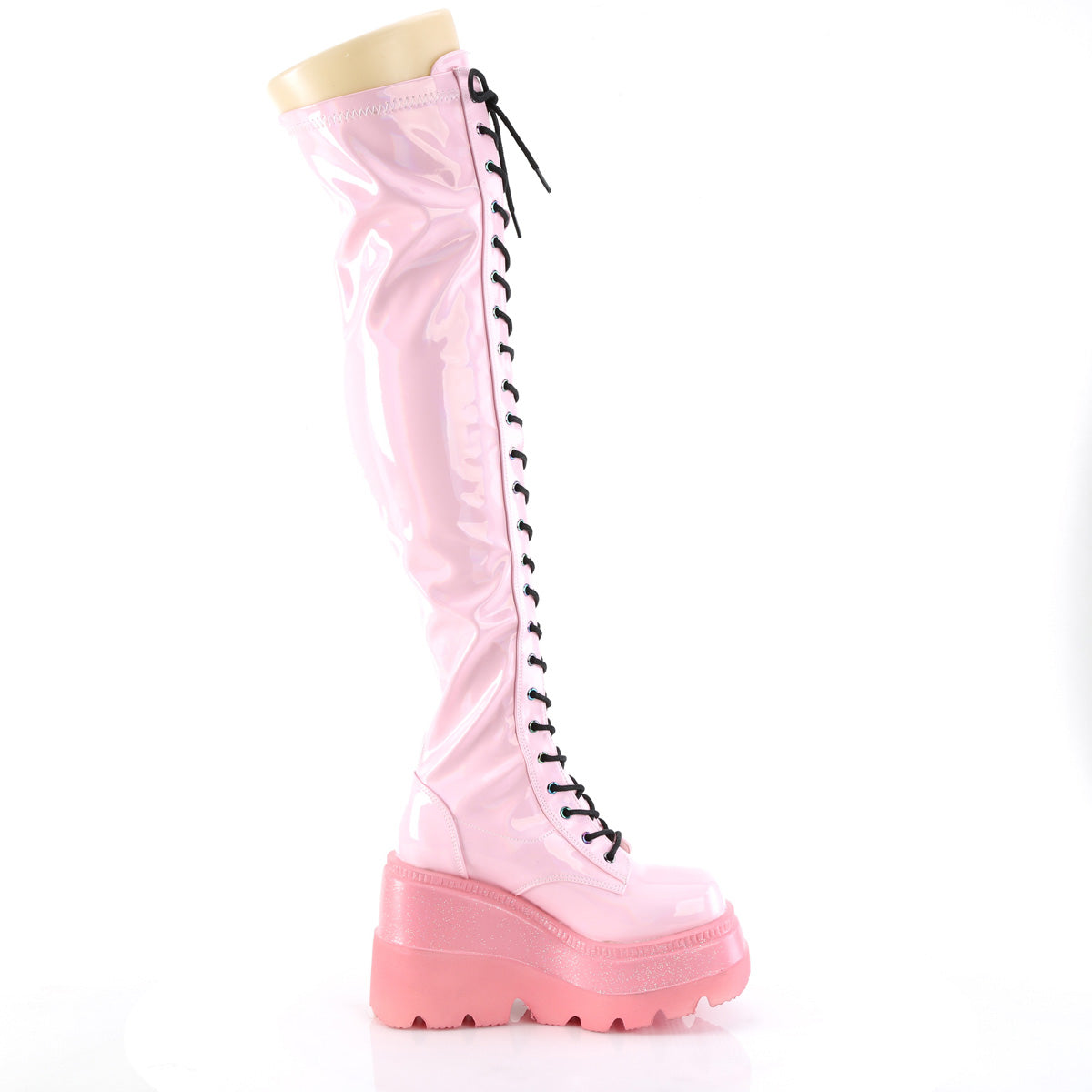 DemoniaCult  Boots SHAKER-374-1 B. Pink Hologram Stretch Patent