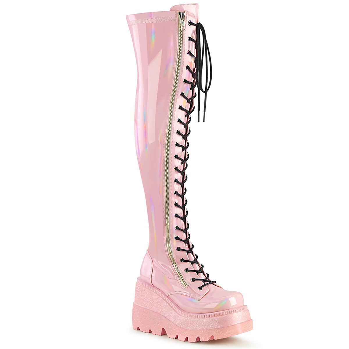 DemoniaCult Womens Boots SHAKER-374 B. Pink Hologram Stretch Patent