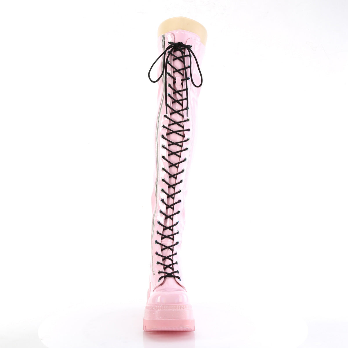 DemoniaCult Womens Boots SHAKER-374 B. Pink Hologram Stretch Patent