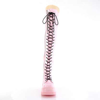 DemoniaCult Womens Boots SHAKER-374 B. Pink Hologram Stretch Patent