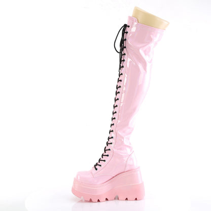 DemoniaCult Womens Boots SHAKER-374 B. Pink Hologram Stretch Patent