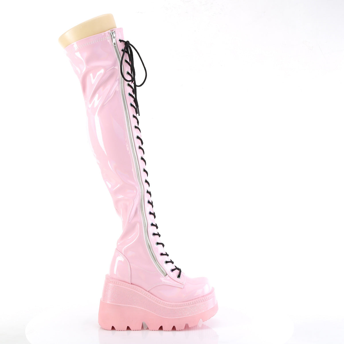 DemoniaCult Womens Boots SHAKER-374 B. Pink Hologram Stretch Patent