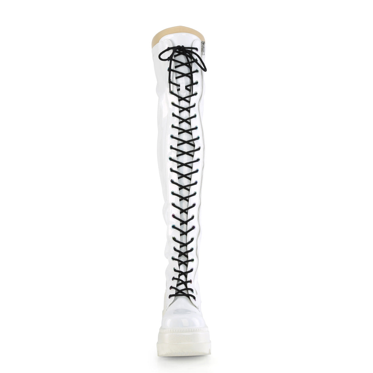 DemoniaCult Womens Boots SHAKER-374 Wht Hologram Stretch Patent