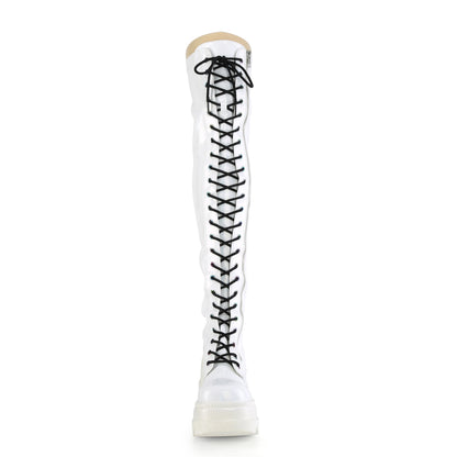 DemoniaCult Womens Boots SHAKER-374 Wht Hologram Stretch Patent