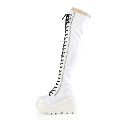 DemoniaCult Womens Boots SHAKER-374 Wht Hologram Stretch Patent