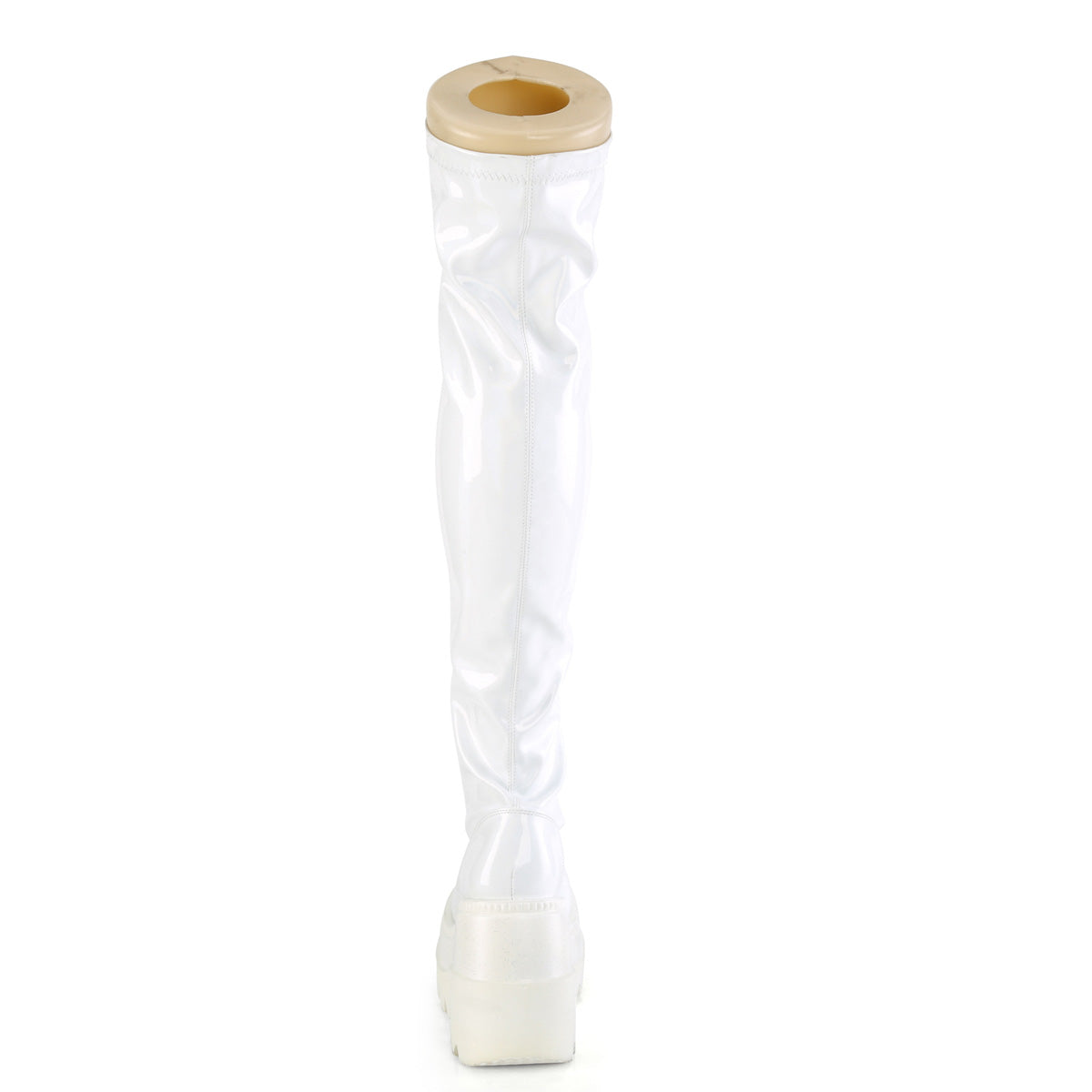 DemoniaCult Womens Boots SHAKER-374 Wht Hologram Stretch Patent