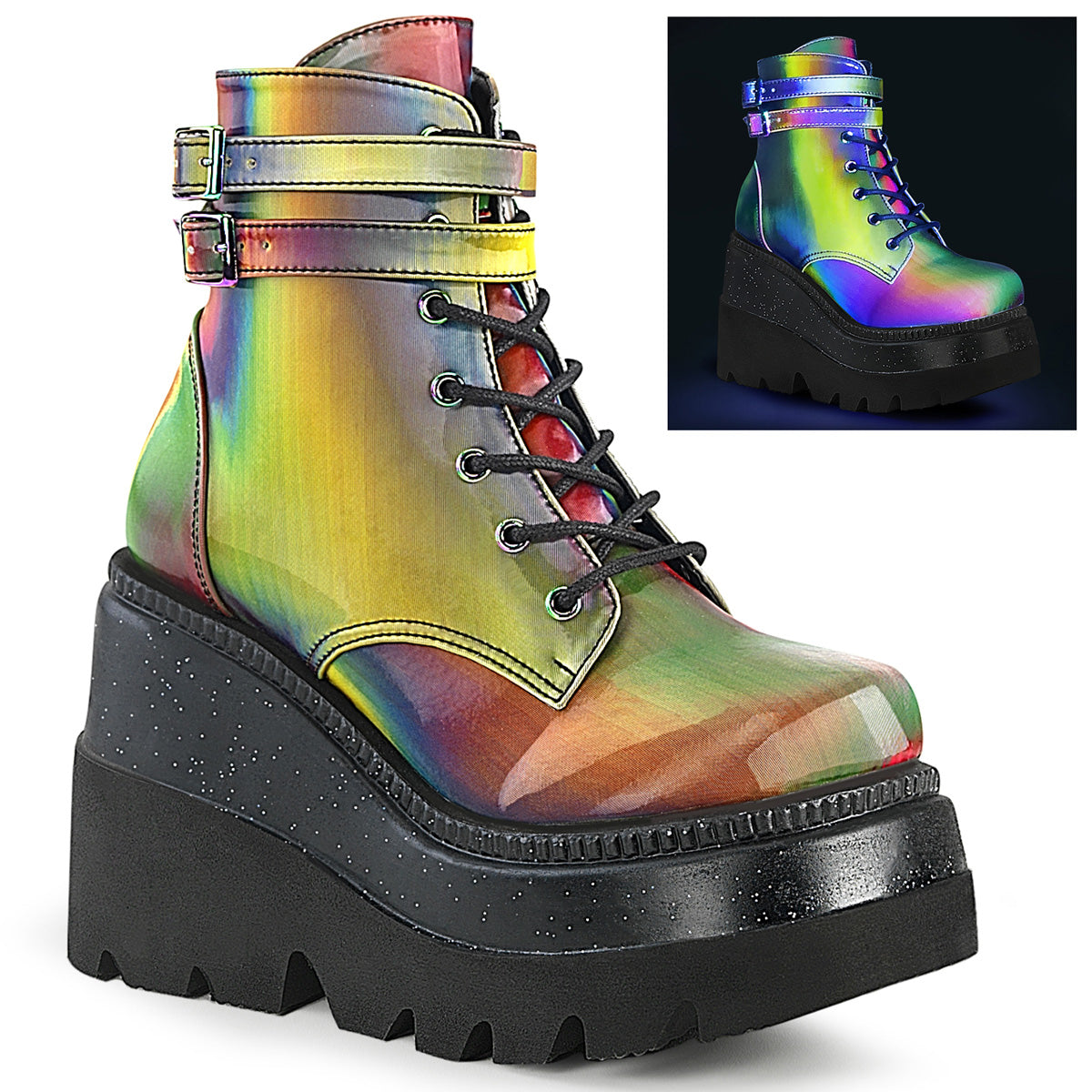 DemoniaCult Womens Ankle Boots SHAKER-52 Rainbow Reflective