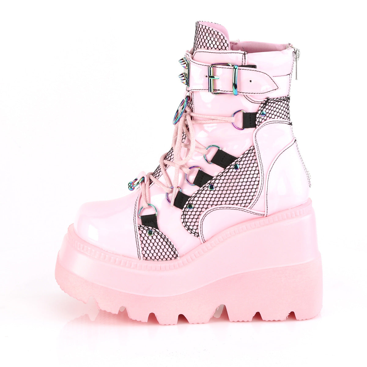 DemoniaCult Womens Ankle Boots SHAKER-60 Baby Pink Hologram