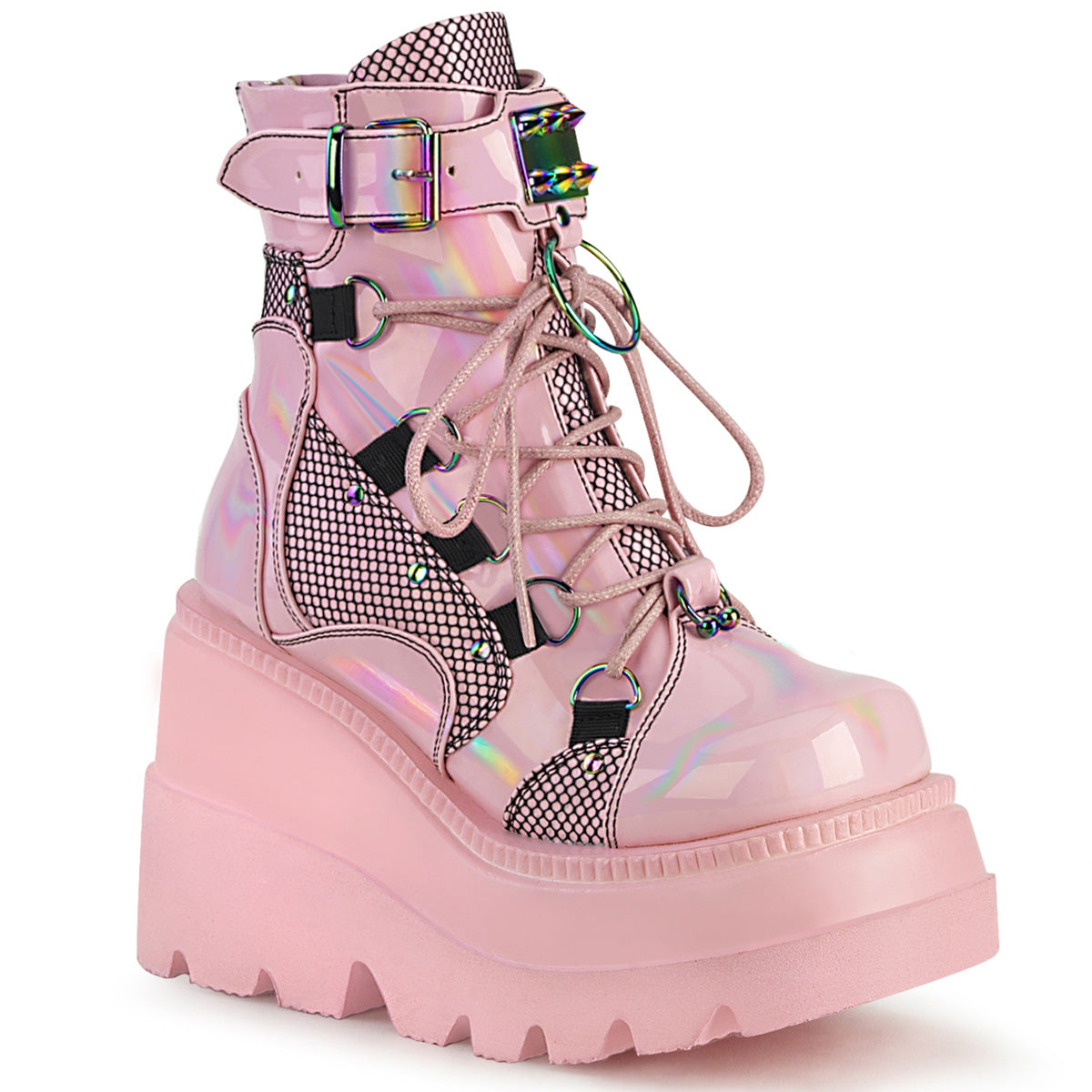 DemoniaCult Womens Ankle Boots SHAKER-60 Baby Pink Hologram