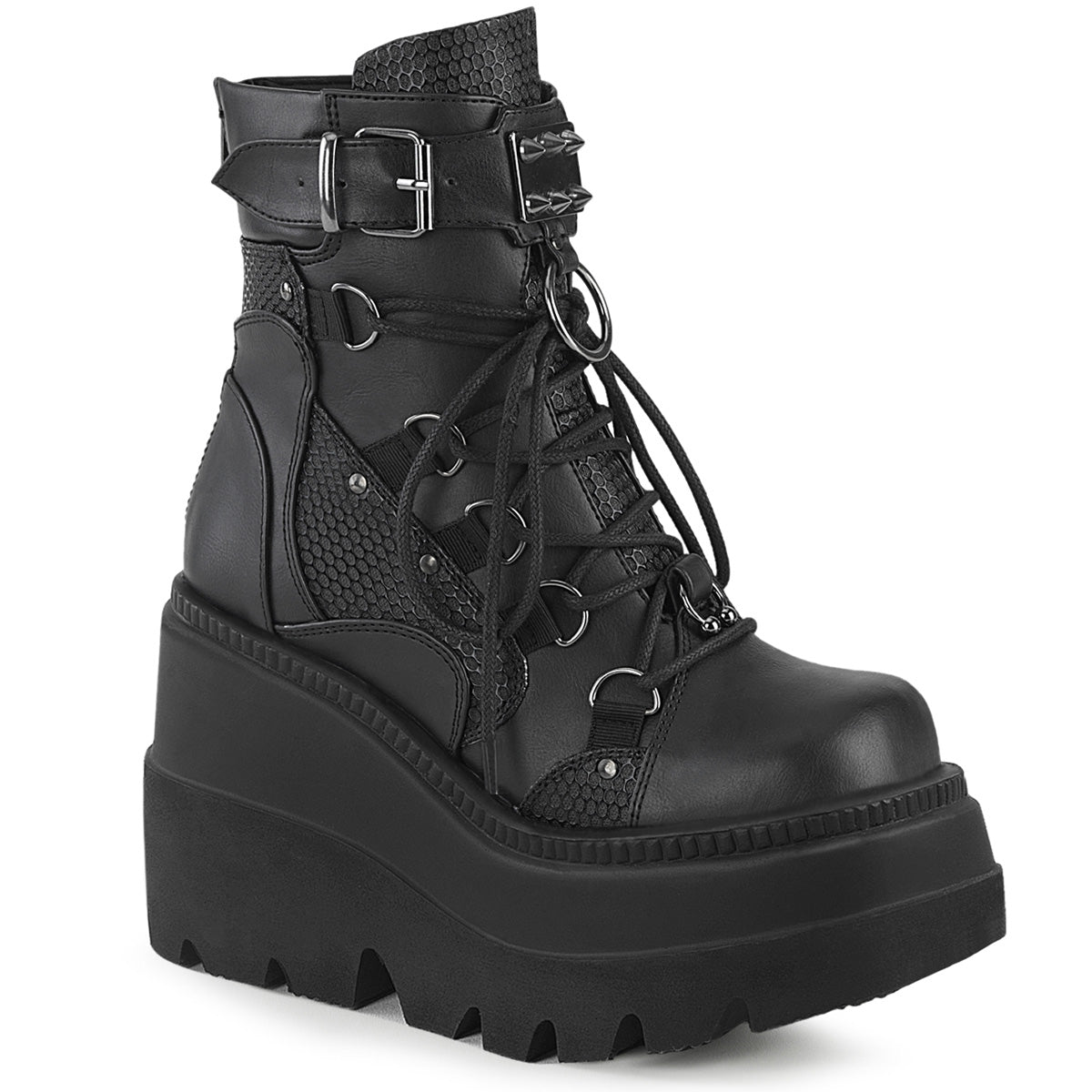 DemoniaCult Womens Ankle Boots SHAKER-60 Blk Vegan Leather