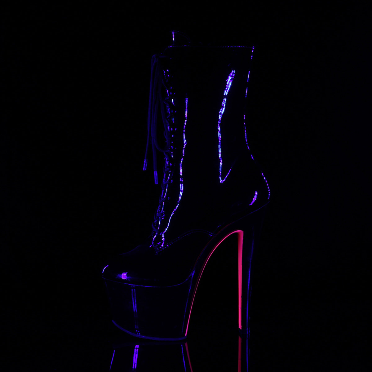 Pleaser Womens Ankle Boots SKY-1020TT Blk Pat/Blk-Neon H. Pink