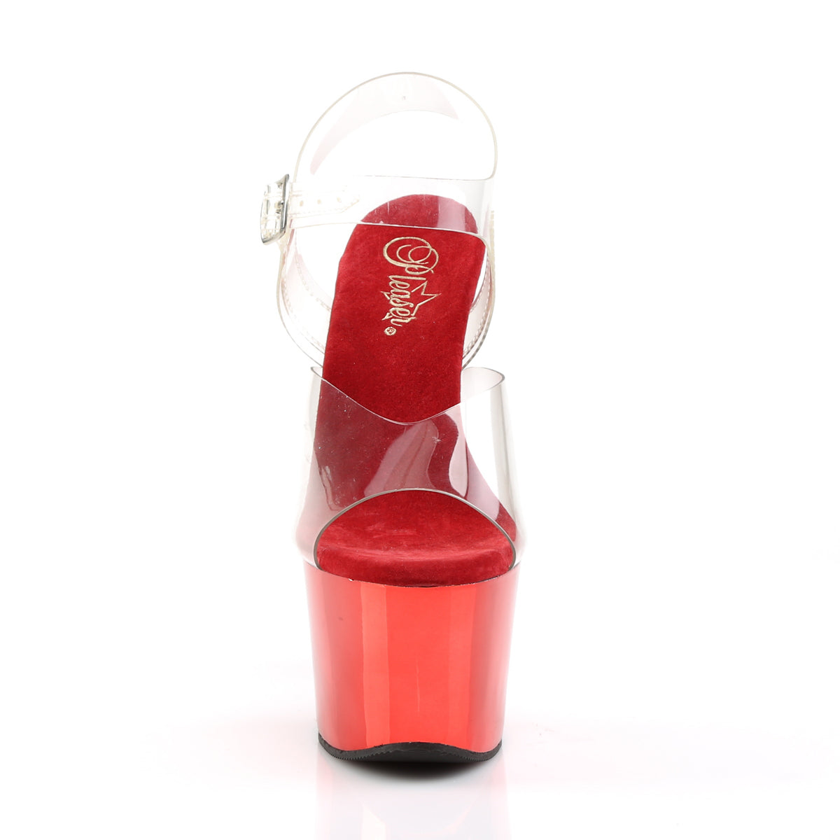 Pleaser Womens Sandals SKY-308 Clr/Red Chrome
