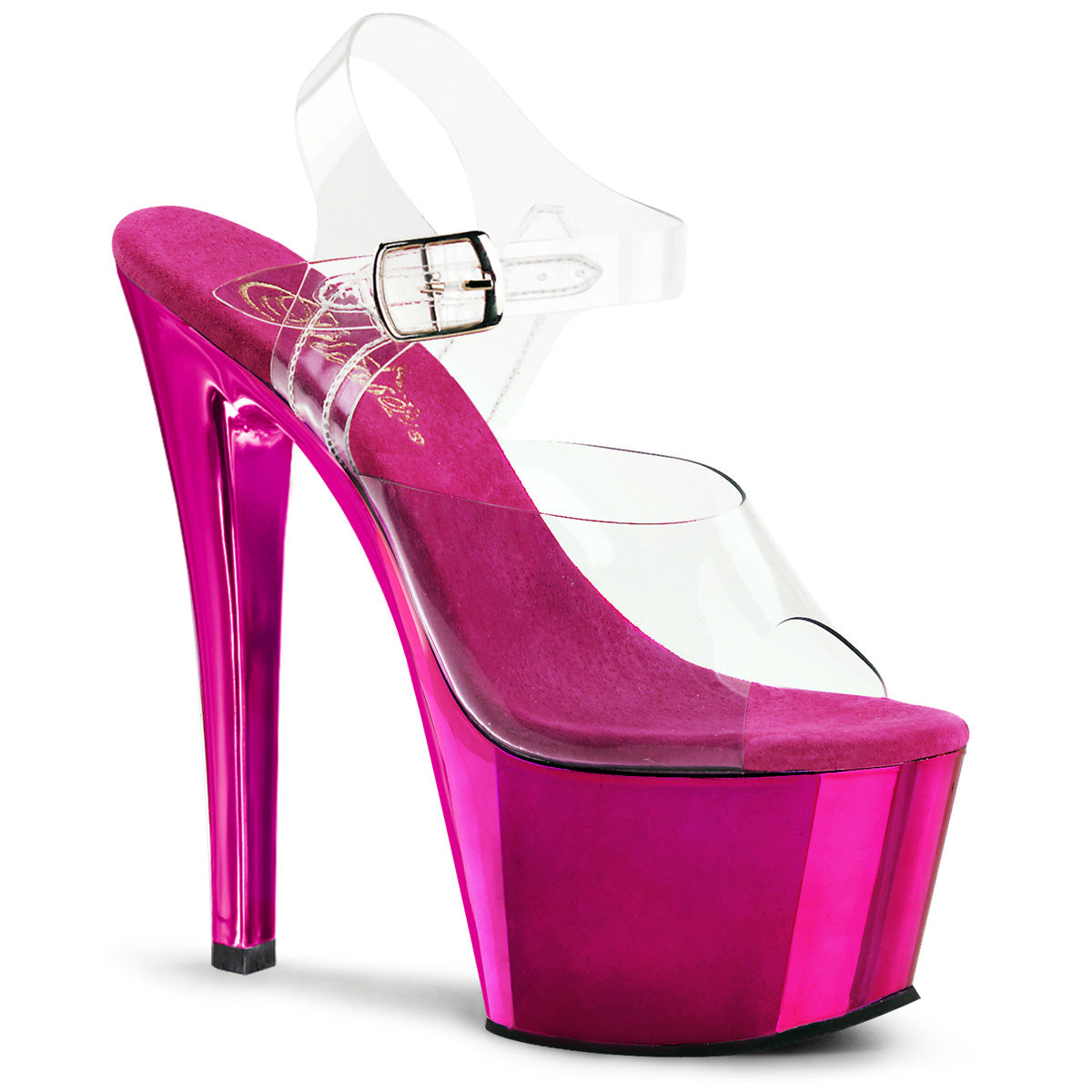 Pleaser Womens Sandals SKY-308 Clr/H. Pink Chrome