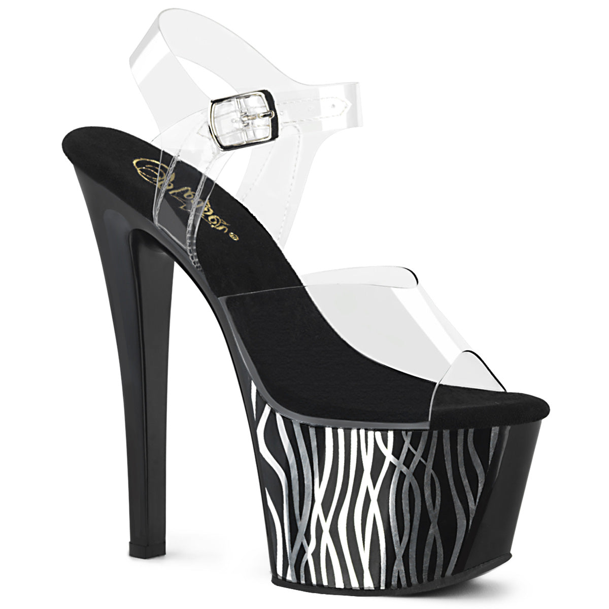Pleaser Womens Sandals SKY-308CP-2 Clr/Blk-Slv Chrome