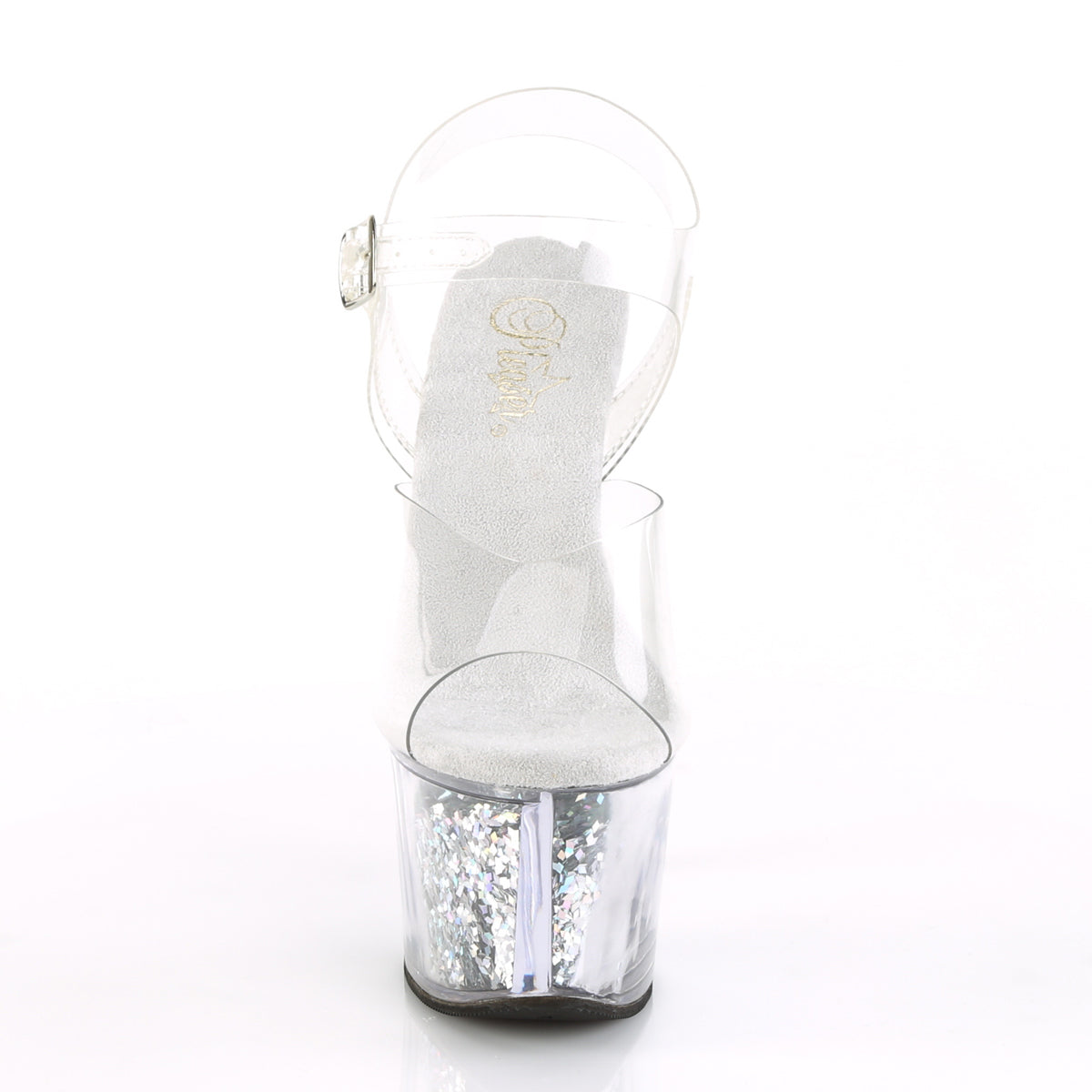 Pleaser Womens Sandals SKY-308GF Clr/Slv Multi Glitter