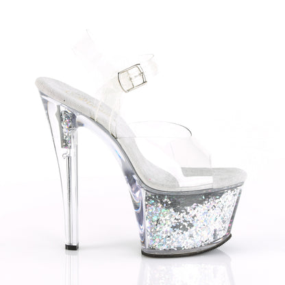 Pleaser Womens Sandals SKY-308GF Clr/Slv Multi Glitter