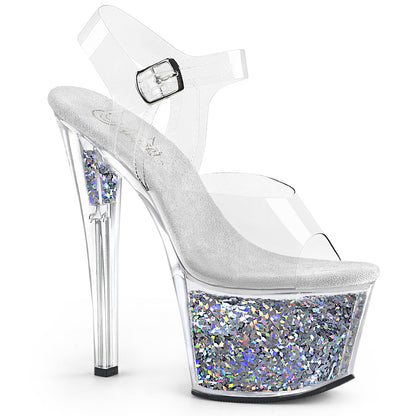 Pleaser Womens Sandals SKY-308GF Clr/Slv Multi Glitter