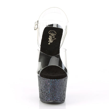 Pleaser Womens Sandals SKY-308LG Clr/Blk Multi Glitter