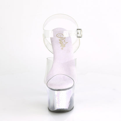 Pleaser Womens Sandals SKY-308MC Clr/Lavender Hologram Inserts