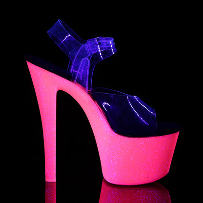 Pleaser Womens Sandals SKY-308UVG Clr/Neon H. Pink Glitter