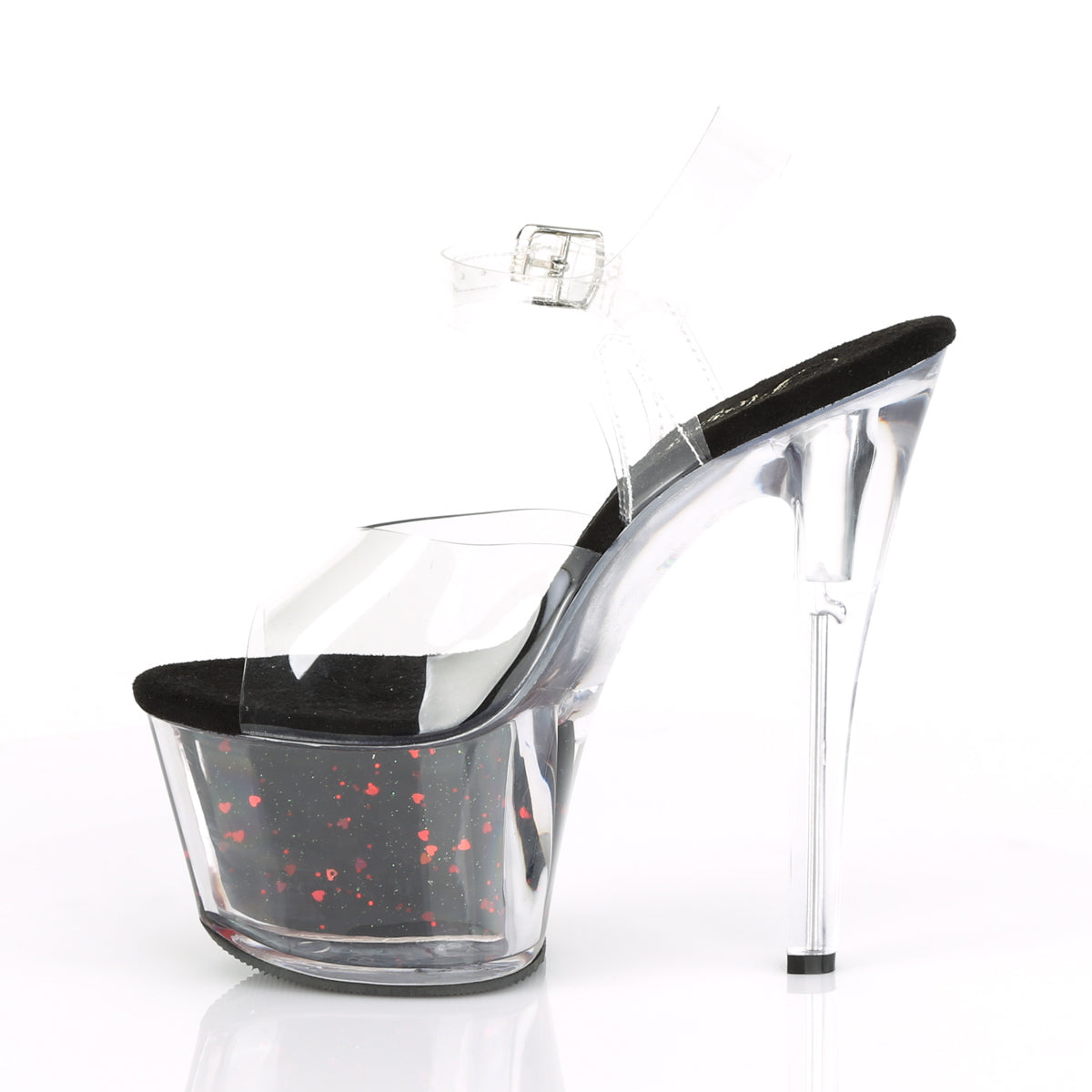 Pleaser Womens Sandals SKY-308WHG Clr/Blk-Red Glitter