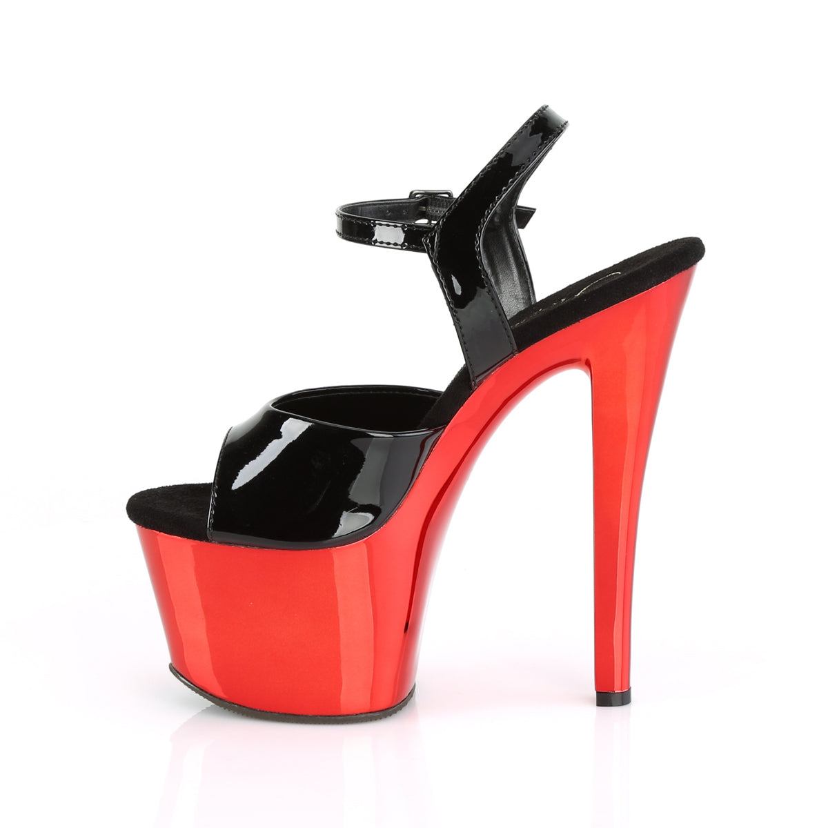 Pleaser Womens Sandals SKY-309 Blk Pat/Red Chrome